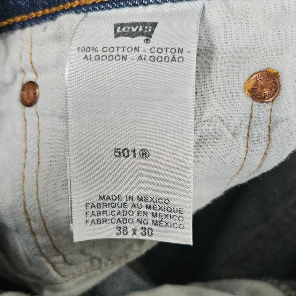 Levis 501 Original Fit Jeans Mens 38x30 Dk Wash Blue Denim Button Fly 005010000 - Picture 7 of 12